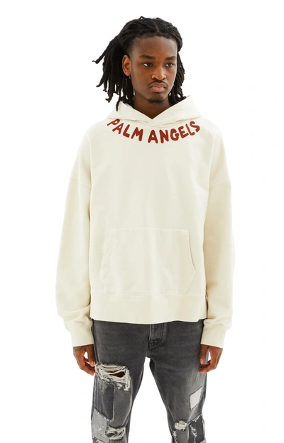 Shop Palm Angels Seasonal Logo Hoodie In Off White/red
