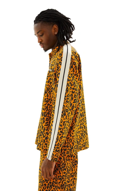 Palm Angels Webbing-trimmed Leopard-print Linen And Cotton-blend Shirt In Orange/black