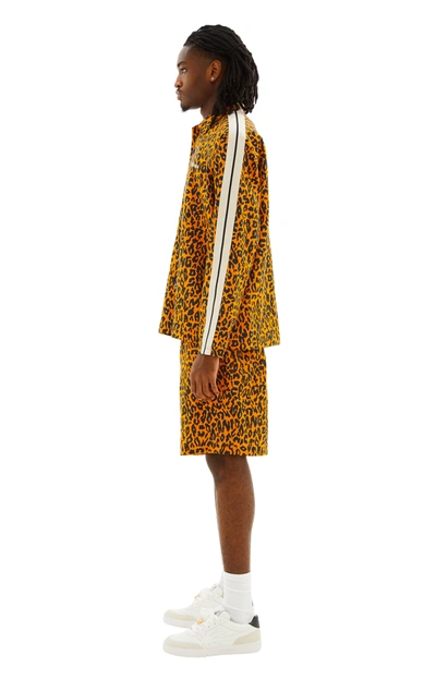 Palm Angels Webbing-trimmed Leopard-print Linen And Cotton-blend Shirt In Orange/black