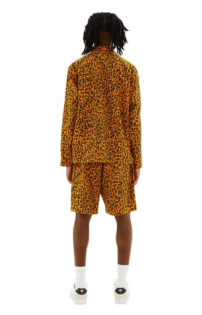 Palm Angels Webbing-trimmed Leopard-print Linen And Cotton-blend Shirt In Orange/black