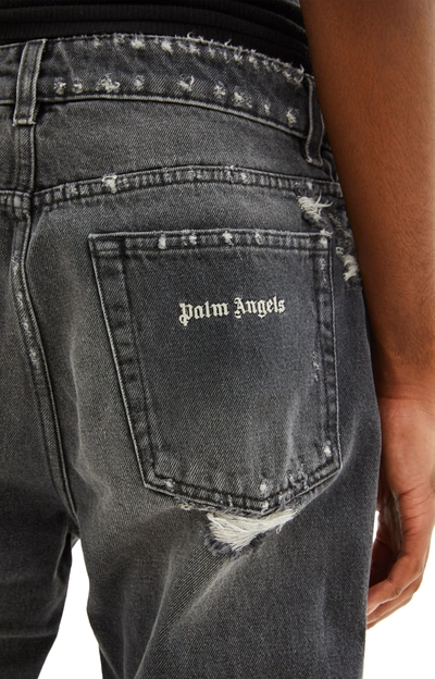 Shop Palm Angels Dw Destroyed Denim 5 Pockets In Black/off White