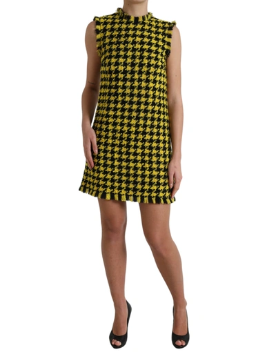 Shop Dolce & Gabbana Houndstooth Knitted Chic Yellow Mini Women's Skirt