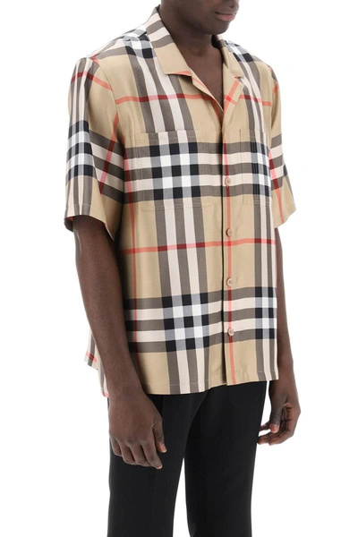 Shop Burberry Bowling Shirt In Tartan Silk In Multicolor