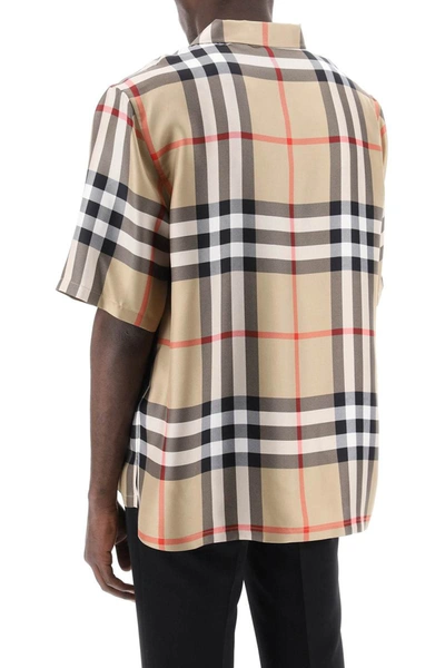 Shop Burberry Bowling Shirt In Tartan Silk In Multicolor