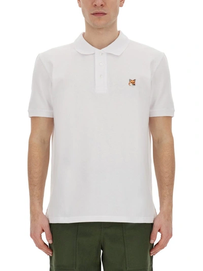 Shop Maison Kitsuné Polo Shirt With Fox Patch In White