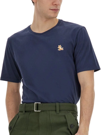 Shop Maison Kitsuné T-shirt With Fox Patch In Blue