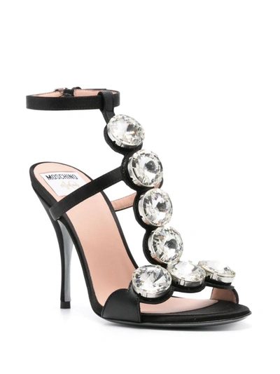 Moschino 100 Crystal-embellished Sandals In Black