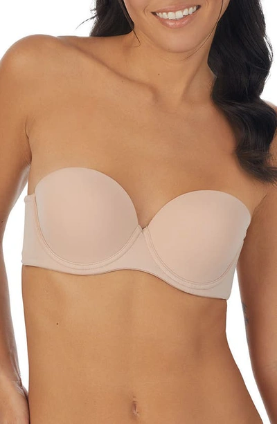 On Gossamer Sleek Micro Underwire Strapless Plunge Bra In Champagne