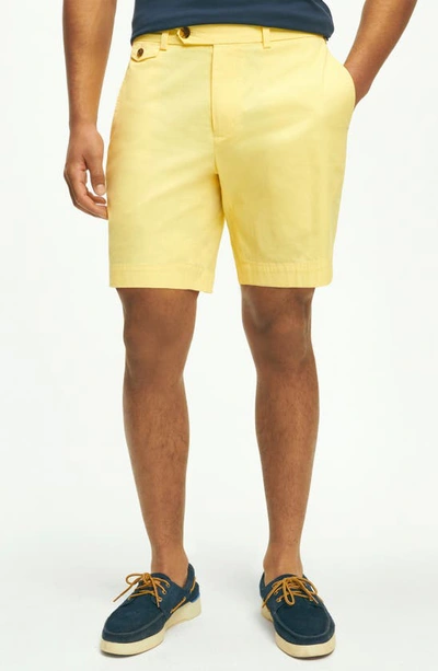 Shop Brooks Brothers Flat Front Stretch Poplin Chino Shorts In Pantone Popcorn