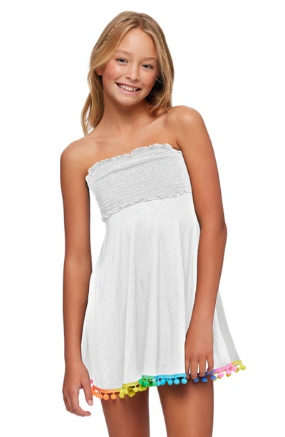Shop Beach Lingo Kids' Smocked Pom Cover-up Dress In White