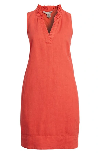 Shop Tommy Bahama Two Palms Double Ruffle Linen Dress In Bright Coral