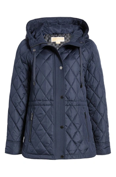 Shop Michael Kors Water Resistant Diamond Quilted Hooded Jacket In Midnight