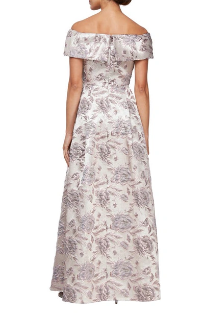 Shop Alex Evenings Metallic Floral Off The Shoulder Jacquard Gown In Mauve