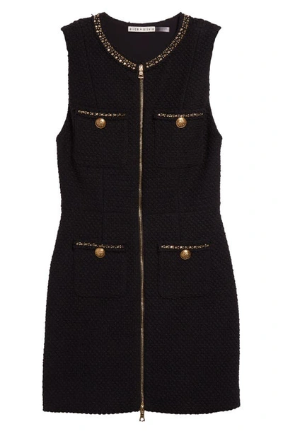 Shop Alice And Olivia Lachlan Front Zip Sleeveless Tweed Dress In Black