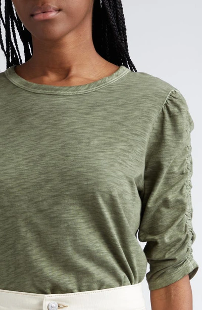 Shop Veronica Beard Waldort Ruched Sleeve Pima Cotton Top In Stone Army