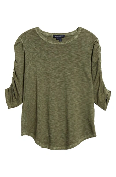 Shop Veronica Beard Waldort Ruched Sleeve Pima Cotton Top In Stone Army