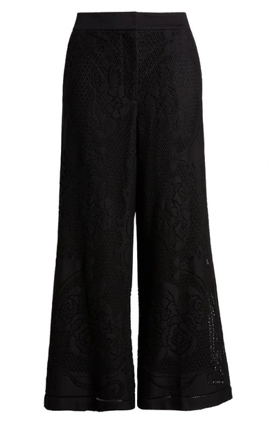 Shop Kobi Halperin Anisa Lace Wide Leg Crop Pants In Black