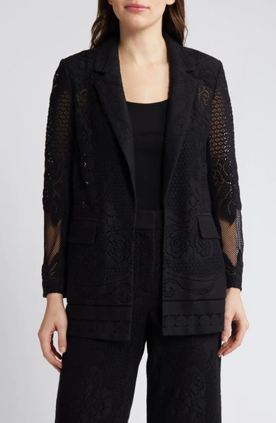 Shop Kobi Halperin Joie Lace Open Front Blazer In Black