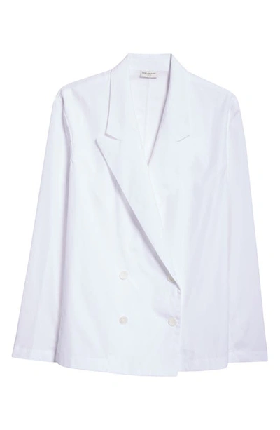 Shop Dries Van Noten Unconstructed Double Breasted Cotton Blazer Shirt In White