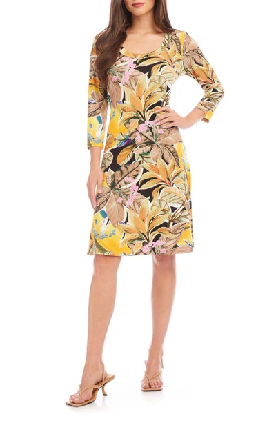 Shop Karen Kane Floral A-line Dress In Yellow Print