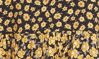 Shop Karen Kane Floral Contrast Flounce Hem Dress In Yellow Floral Print