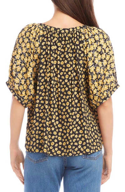 Shop Karen Kane Floral Puff Sleeve Button-up Shirt In Floral Print