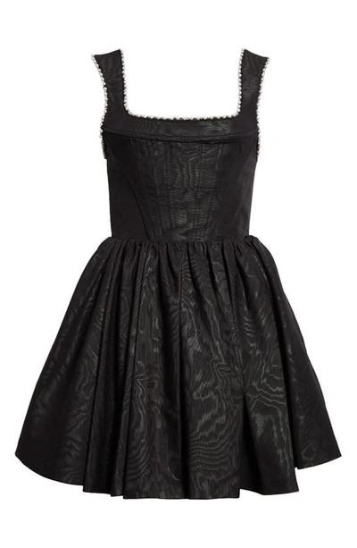 Shop Alice And Olivia Guinevere Beaded Trim Cotton Blend Jacquard Minidress In Black
