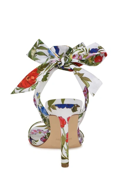 Nine West Kelsie Ankle Tie Sandal In White Floral Print