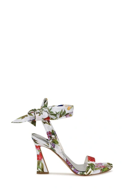 Nine West Kelsie Ankle Tie Sandal In White Floral Print