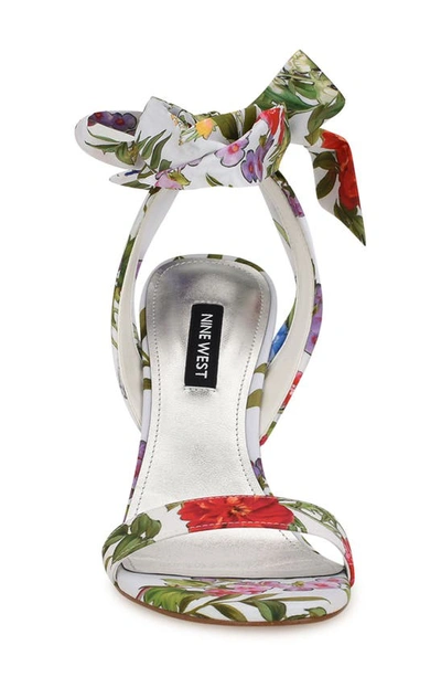 Nine West Kelsie Ankle Tie Sandal In White Floral Print