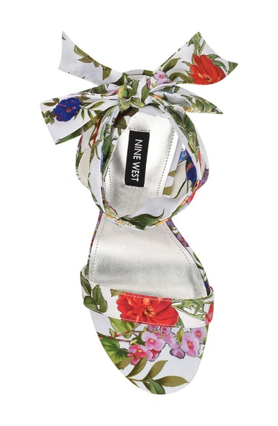 Nine West Kelsie Ankle Tie Sandal In White Floral Print