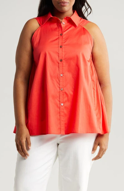 Shop Harshman Ziva Sleeveless Button-up Shirt In Poppy Red