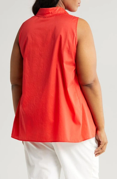 Shop Harshman Ziva Sleeveless Button-up Shirt In Poppy Red