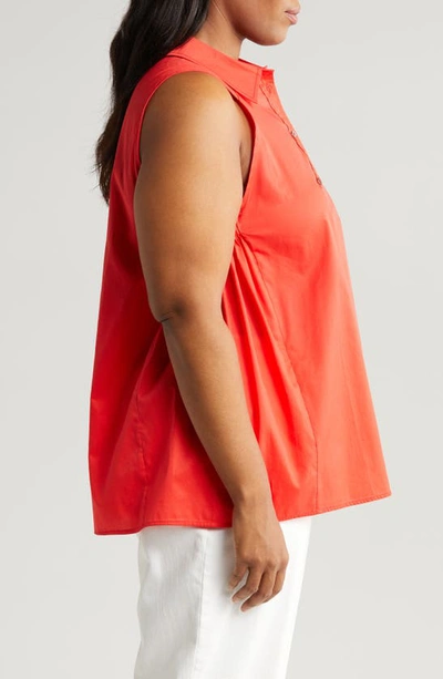 Shop Harshman Ziva Sleeveless Button-up Shirt In Poppy Red