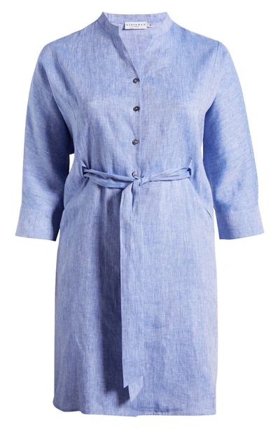 Shop Harshman Fresia Tie Belt Cotton & Linen Dress In Denim Blue