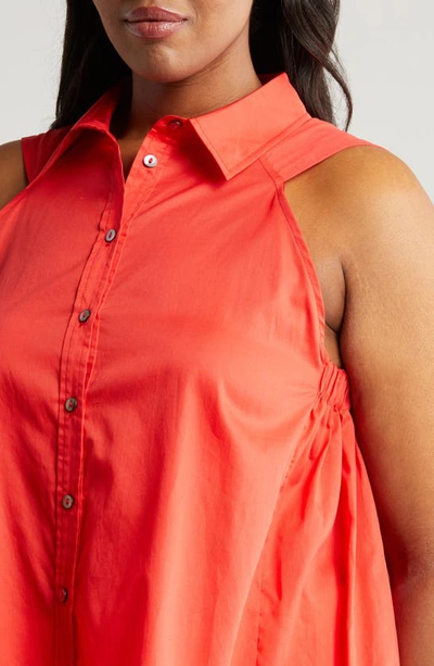 Shop Harshman Ziva Sleeveless Button-up Shirt In Poppy Red