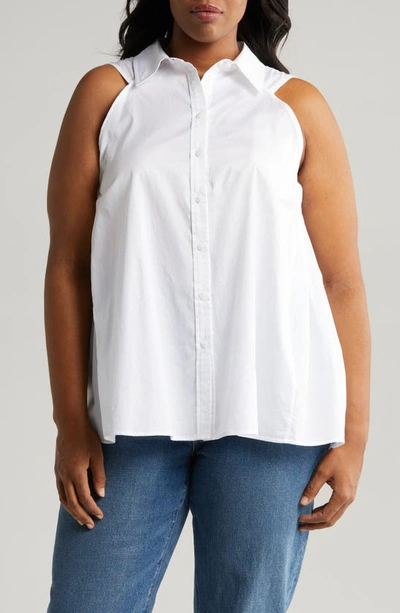 Shop Harshman Ziva Sleeveless Button-up Shirt In White