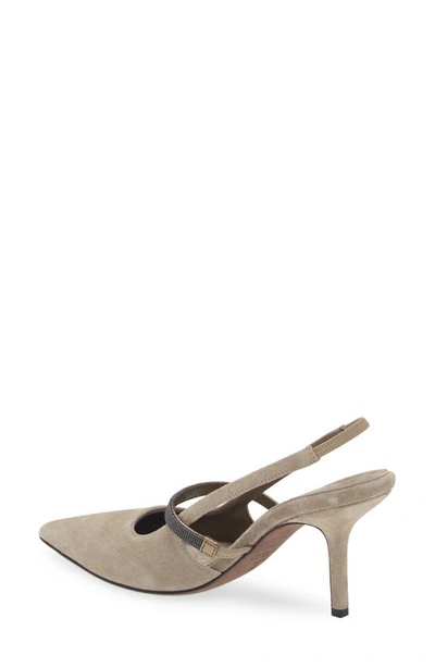 Brunello Cucinelli Slinback Pumps With Precious Strap In Dark Beige