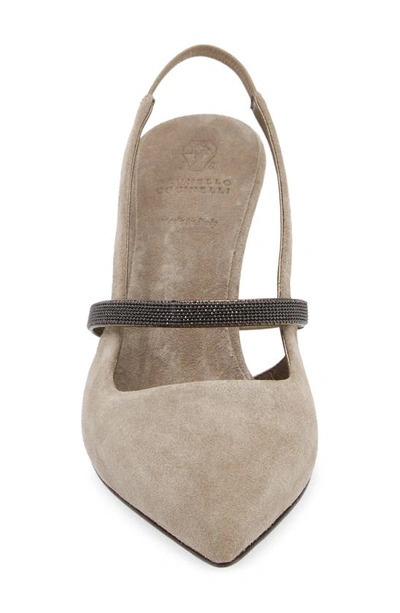 Shop Brunello Cucinelli Pointed Toe Slingback Pump In Dark Beige