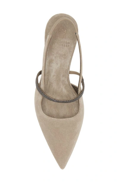 Brunello Cucinelli Slinback Pumps With Precious Strap In Dark Beige