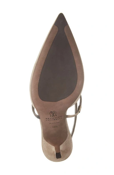Brunello Cucinelli Slinback Pumps With Precious Strap In Dark Beige