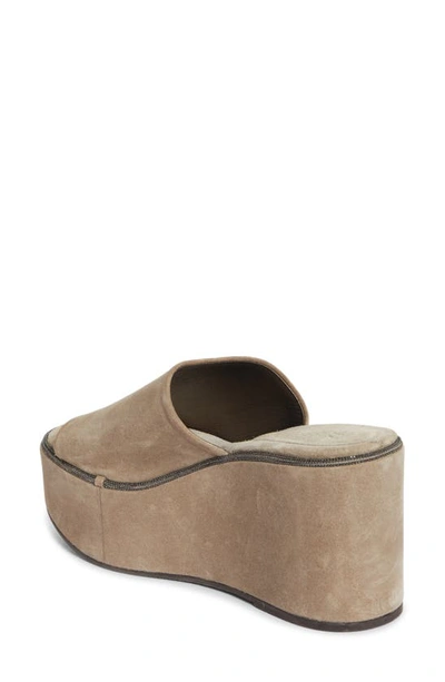 Brunello Cucinelli Monili Platform Wedge Slide Sandal In Beige