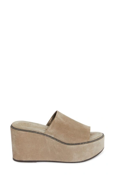 Brunello Cucinelli Monili Platform Wedge Slide Sandal In Beige