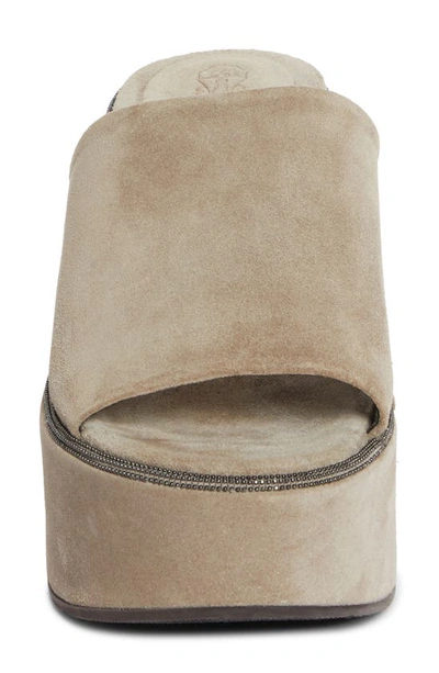 Brunello Cucinelli Monili Platform Wedge Slide Sandal In Beige