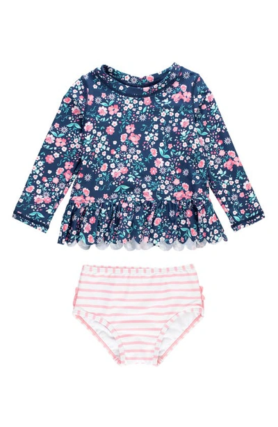 Shop Rufflebutts Kids' Moonlit Meadow Long Sleeve Two-piece Swimsuit In Blue