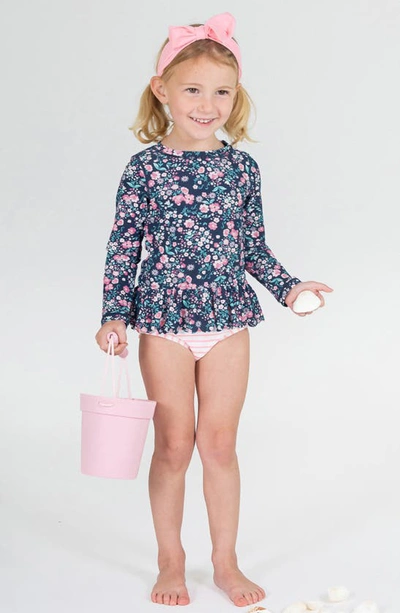 Shop Rufflebutts Kids' Moonlit Meadow Long Sleeve Two-piece Swimsuit In Blue