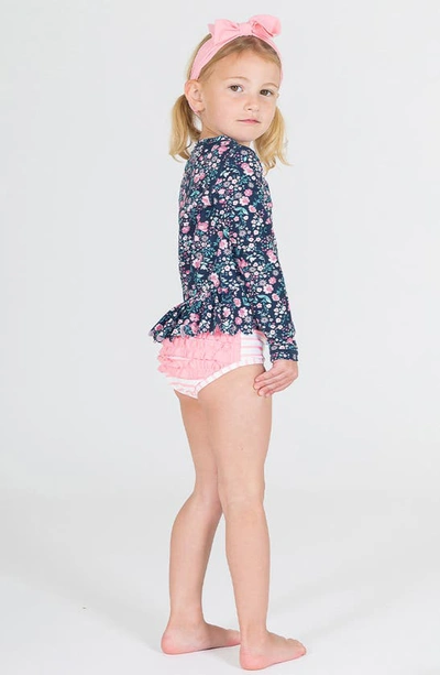 Shop Rufflebutts Kids' Moonlit Meadow Long Sleeve Two-piece Swimsuit In Blue