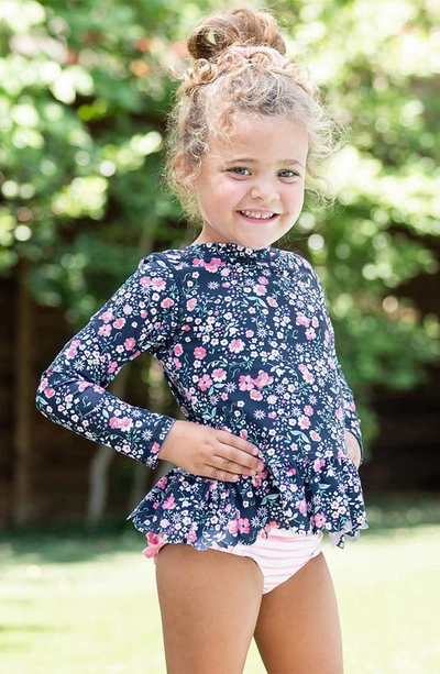 Shop Rufflebutts Kids' Moonlit Meadow Long Sleeve Two-piece Swimsuit In Blue