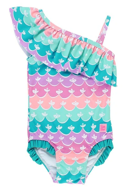 Shop Rufflebutts Kids' Mermaid One-shoulder One-piece Swimsuit In Blue