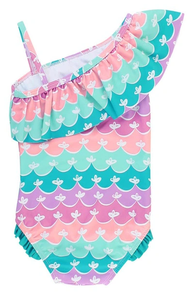 Shop Rufflebutts Kids' Mermaid One-shoulder One-piece Swimsuit In Blue